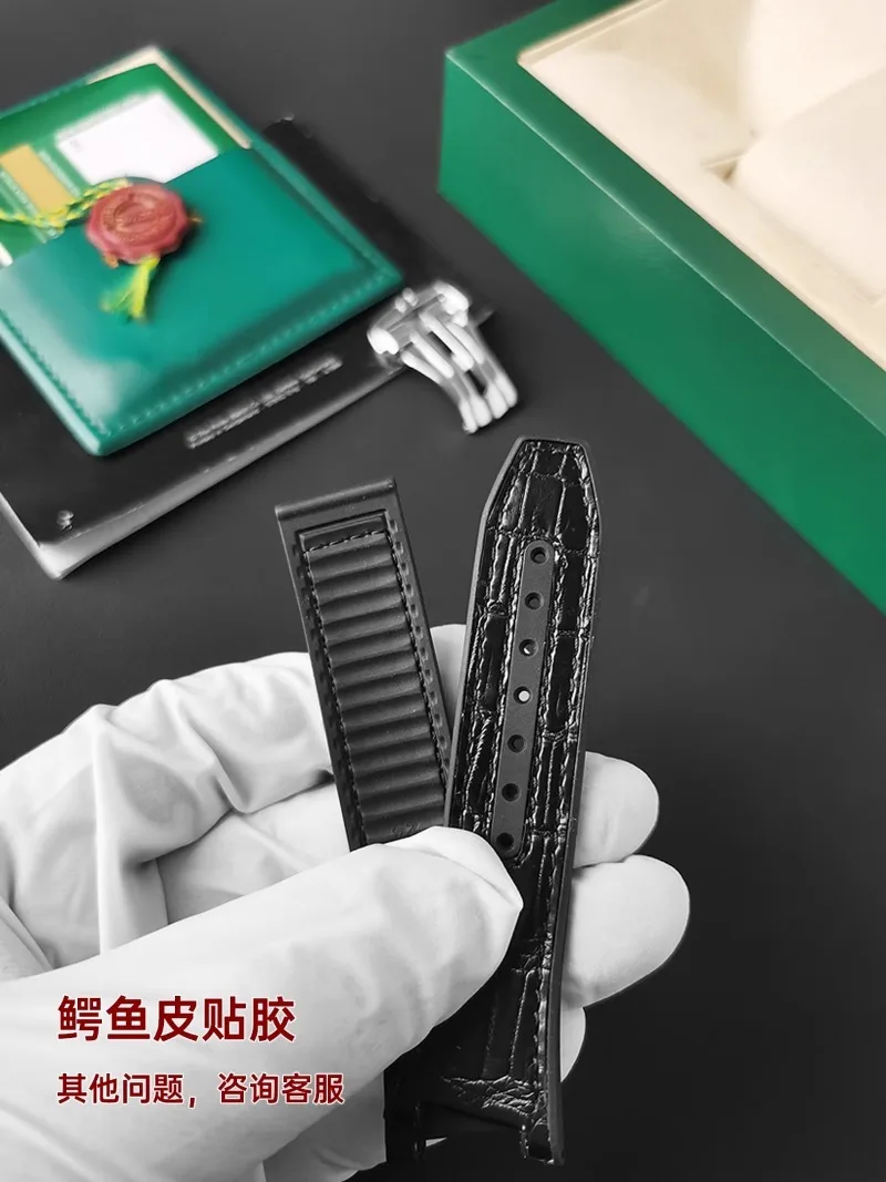 FUYIJIA Custom O-MEGA C-ONSTELLATION 131 Original นาฬิกา 25 มม.เว้า 14 มม.ยาง + หนังจระเข้สายพับเข็มขัด