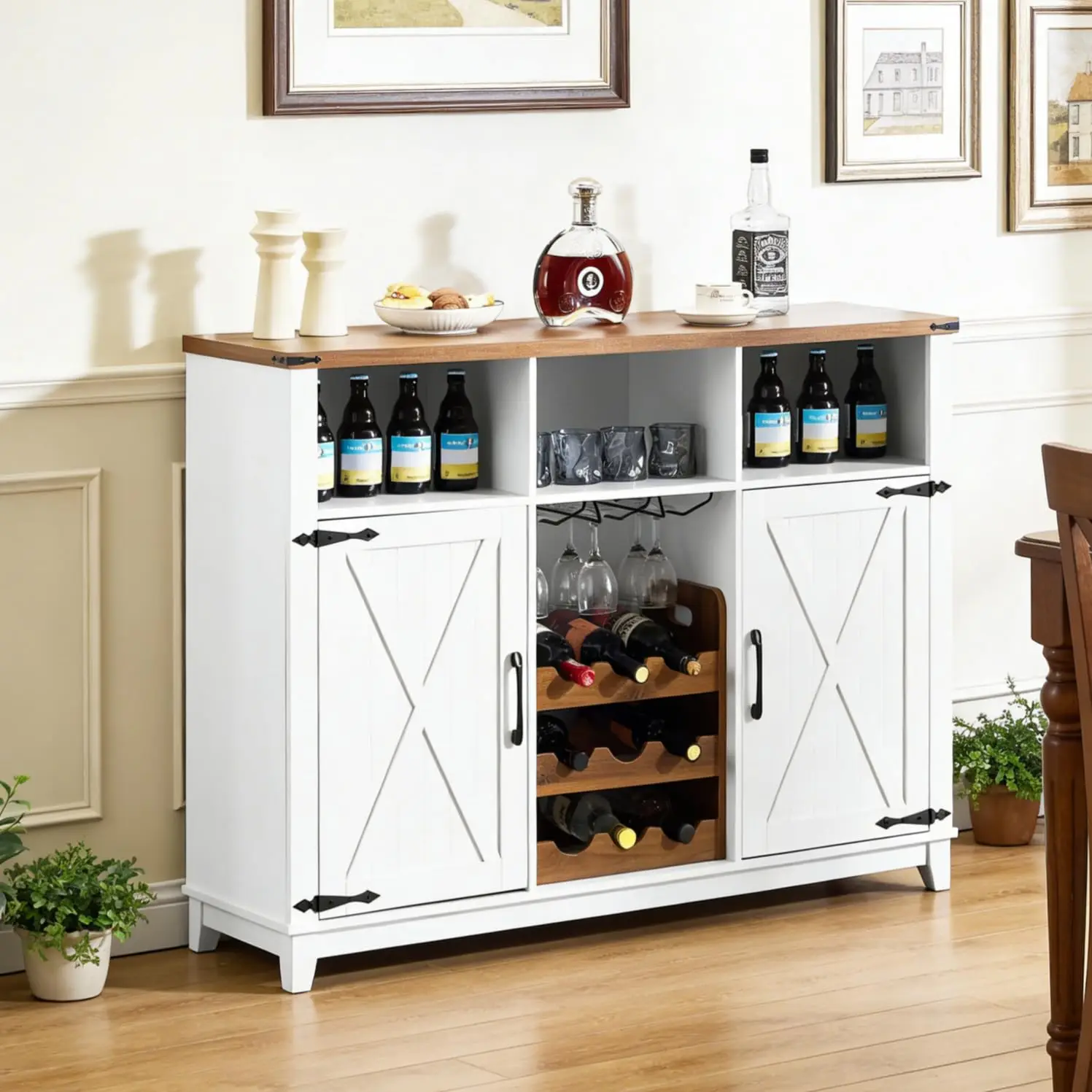 

51" Sideboard Buffet with Detachable Wine Rack 3 Open Storage Rustic Cabinet for Dining Living Room Custom