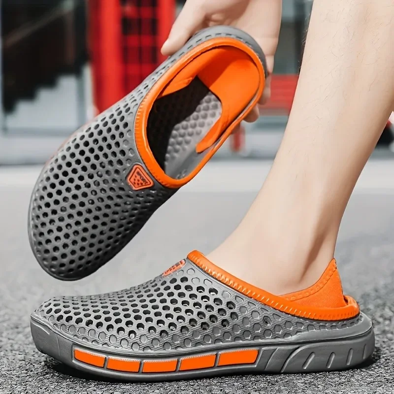 Herren- und Damen-Sommersandalen, Clogs, lässige runde Zehen, Slip-on, Outdoor, geometrisches Muster, rutschfeste Strandschuhe mit Löchern, Plus 46 47 – Detail 6