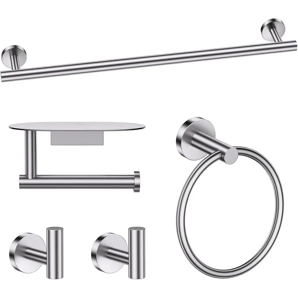 

5 Piece Bathroom Hardware Set, Stainless Steel Bath Towel Bar Set, Wall Mounted Towel Rack Set