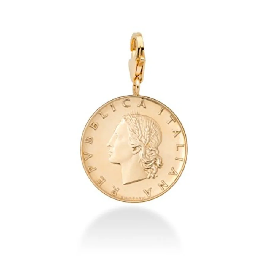 Miabella 18K Gold Plated 925 Sterling Silver Genuine Italian 20-Lira Coin Dangle Medallion Charm Pendant for Bracelet Necklace
