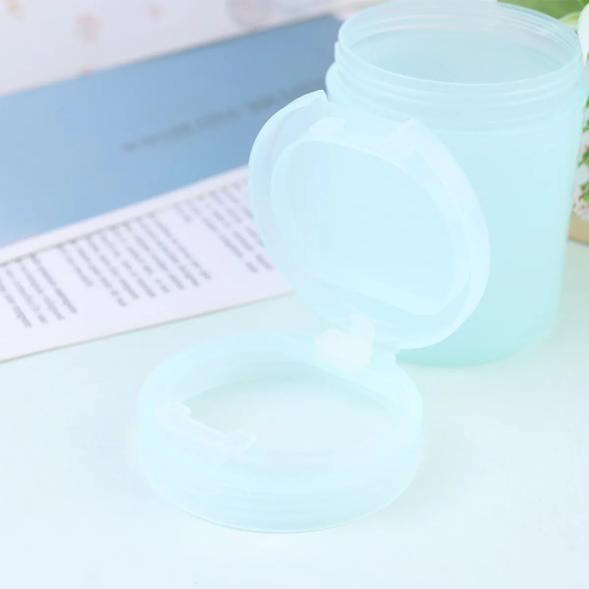 Cotton Storage Cylinder Plastic Lightweight Candy Color Pressable Lid for Bathroom Counter Vanity Table Organization Light Green