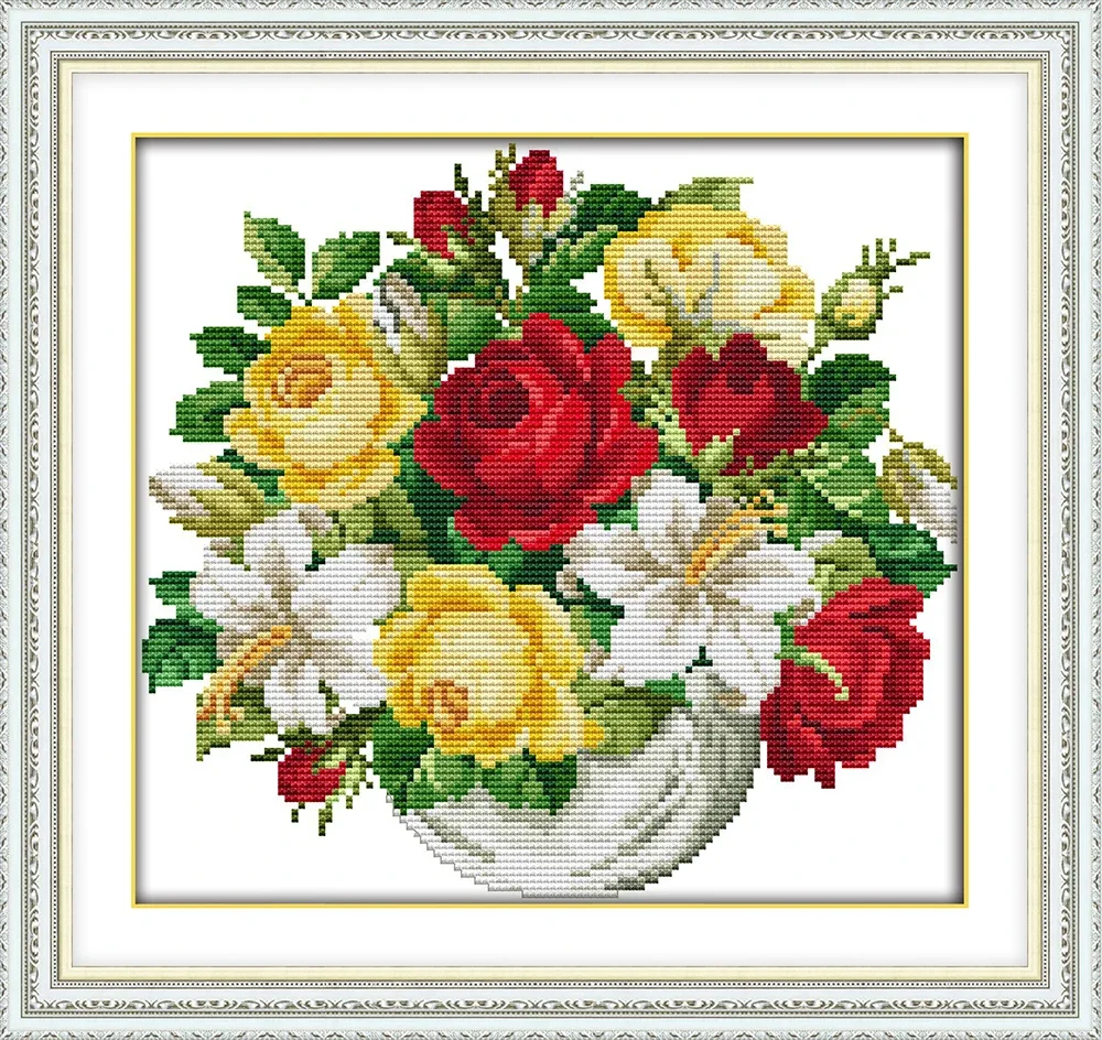 vase 3 cross stitch kit aida 14ct 11ct count printed canvas stitches embroidery DIY handmade needlework