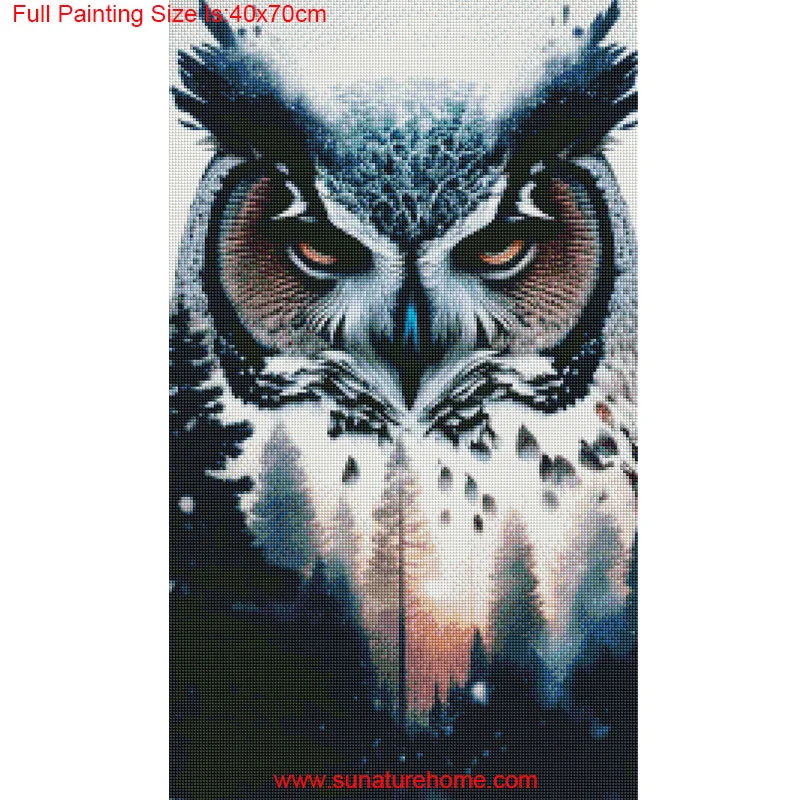 Sunature 5D Full Square Round Drills Owl Diamond Painting Poured Glue Canvas