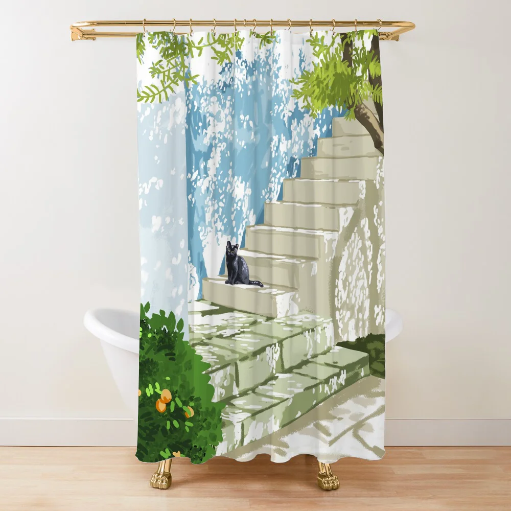 Shower Shower Curtain for Bathroom Black Cat Curtains Accessories Bath Waterproof Fabric Set the Anti-mold Opaque Washable Home