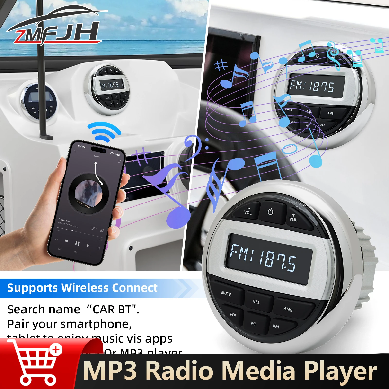 

MP3 Waterproof Radio Media Player Marine Stereo Audio Radio FM AM Receiver Bluetooth-compatible Speaker For Yacht UTV ATV SPA
