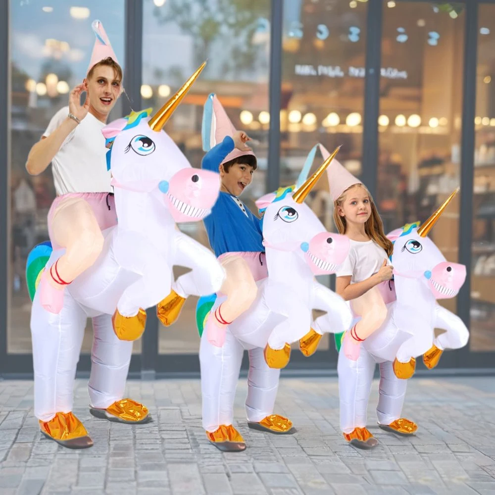

Inflatable Ride On Unicorn Costume Blow Up Fantasy Horse Suit for Adults Kids Halloween Cosplay Party Performance Fun Activities