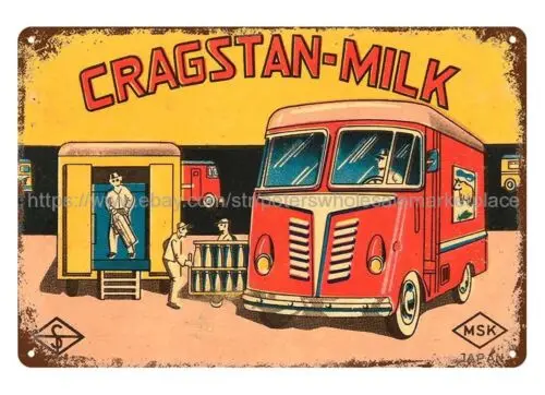 s online 1950 CRAGSTAN-MILK FRICTION POWERED TIN TRUCK toy metal tin sign