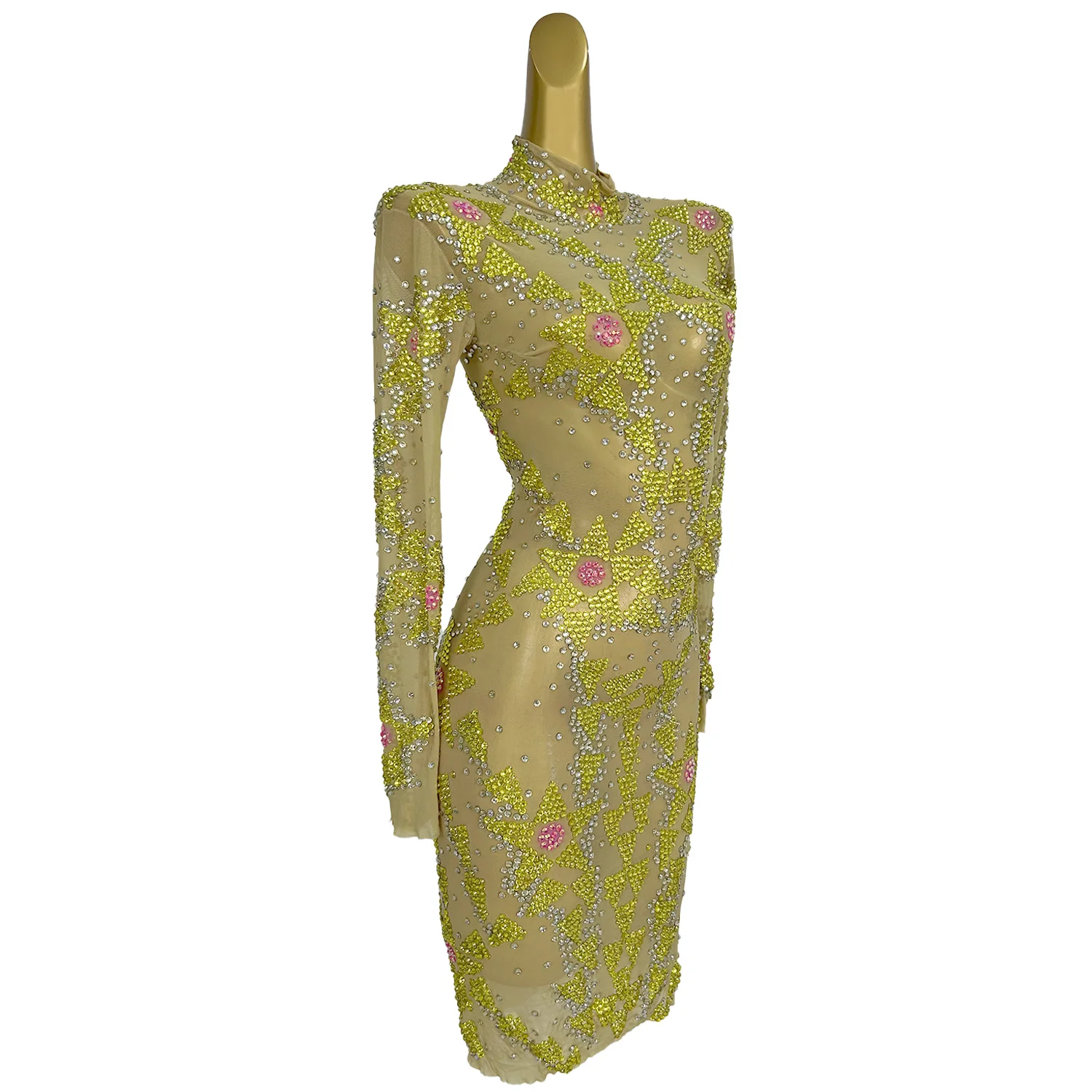 Sexy Transparent Night Club Party Rhinestone Mini Dress Women Evening Gown Prom Outfit Ladies Dinner Cocktail Pencil Dress