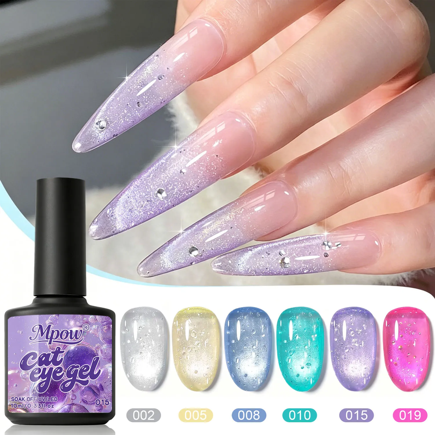 Mpow 1/6pcs Bubble Cat Eye Gel Polish Set Crystal Magnetic Effect with Shimmer Soak Off UV LED Semi Permanent Nail Art Kit
