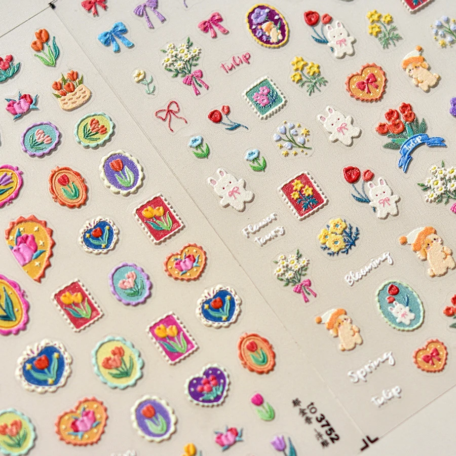 1 قطعة 5D اللون الوردي الأرجواني توليب مسمار الفن ملصق الرجعية اللؤلؤ زهرة لينة الإغاثة ذاتية اللصق مسمار الفن ملصق مسمار مائي #6