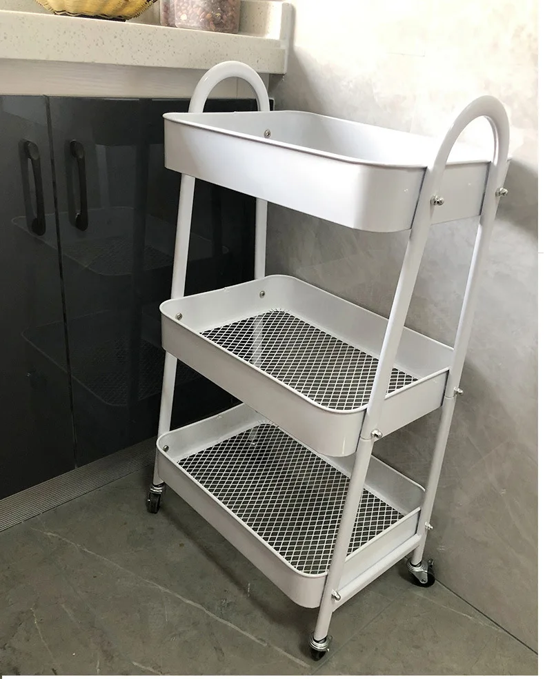 3 Layers Kitchen Storage Rack Trolley Kitchen Bathroom Bedroom Snacks Storage Rack with Wheels Organizer Home Hair Salon Metal