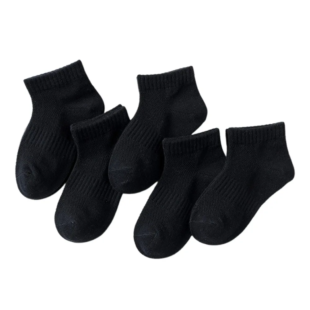 

5 Pairs Breathable Children's Ankle Socks Thin Mesh Short Cotton Socks Solid Color Summer Spring Low Cut Socks for Boys & Girls