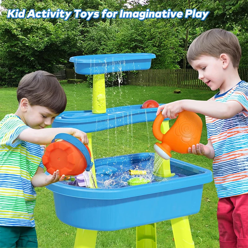 Tavolo da acqua con sabbia a 3 livelli per bambini con accessori per giocattoli d'acqua Tavolo da acqua estivo per i più piccoli Regalo di giocattoli da spiaggia per piscina da giardino all'aperto