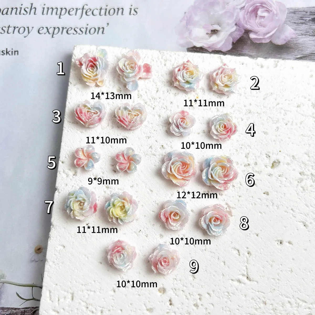 Gradient Luminous Colored Lotus Rose Resin Nail Art Charms Novel Fine glitter Pinwheel Flower Peony Nail Decorations DIY Nails