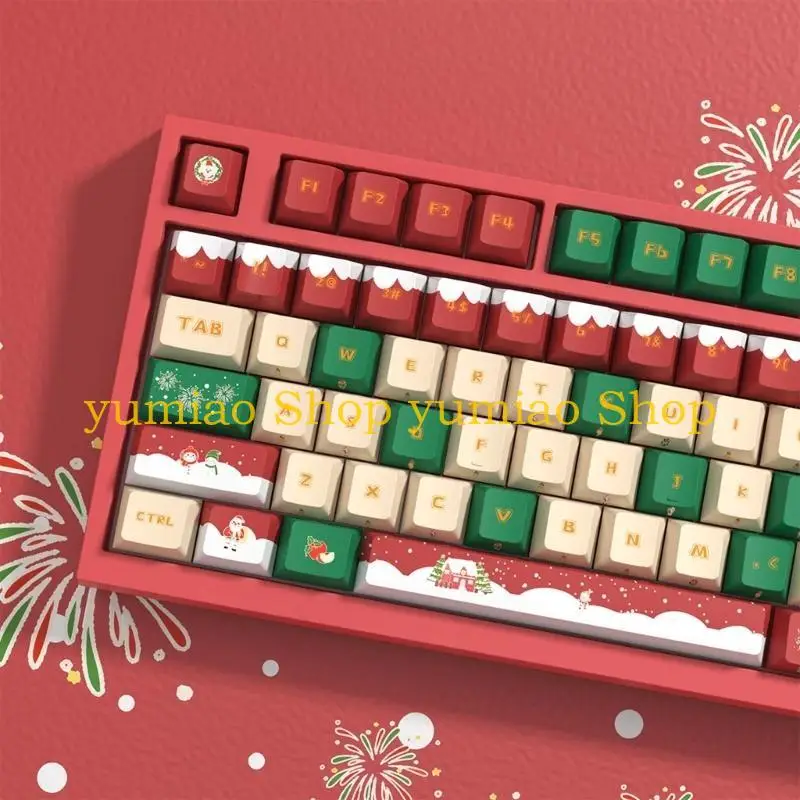 587B 142 Keys Colorful Christmas Keycaps Ergonomic Festive Keycap Set for Mechanical