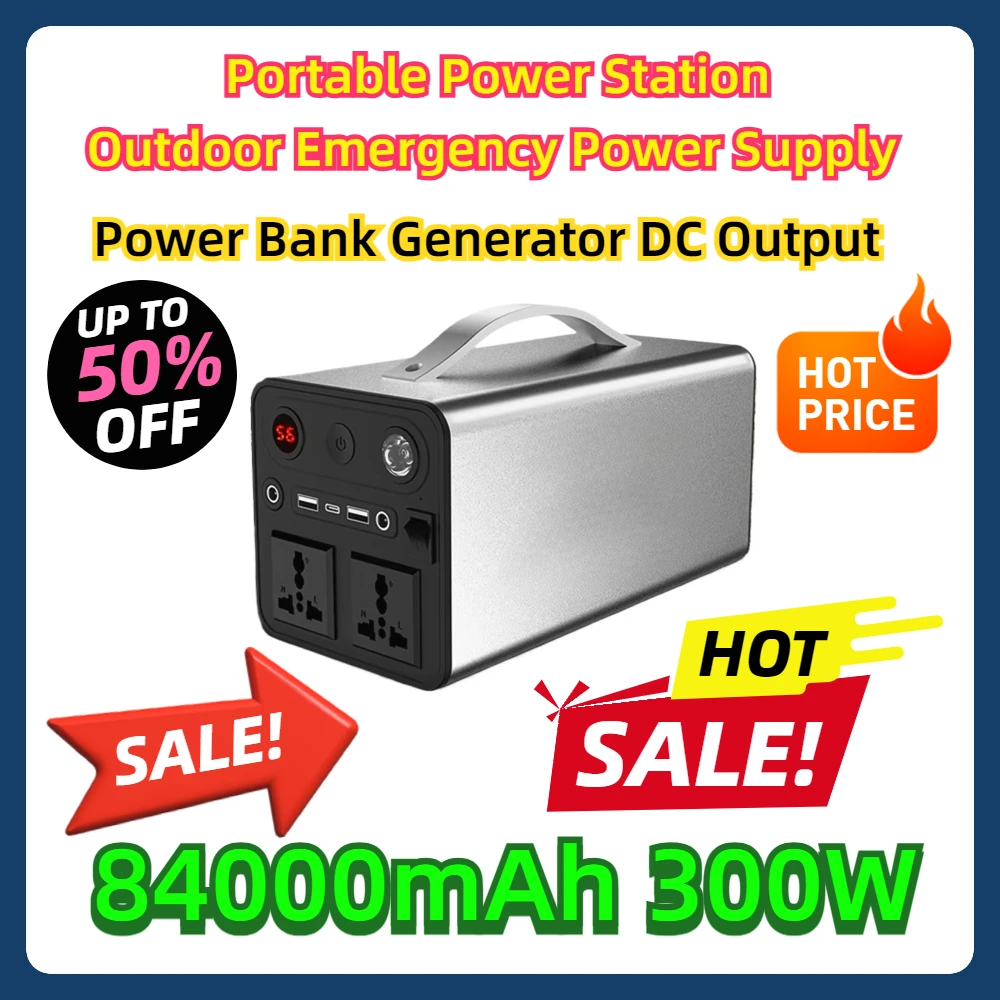 

Power Bank Generator DC Output Battery Charger 84000mAh 300W Portable Power Station Outdoor Emergency Power Supply