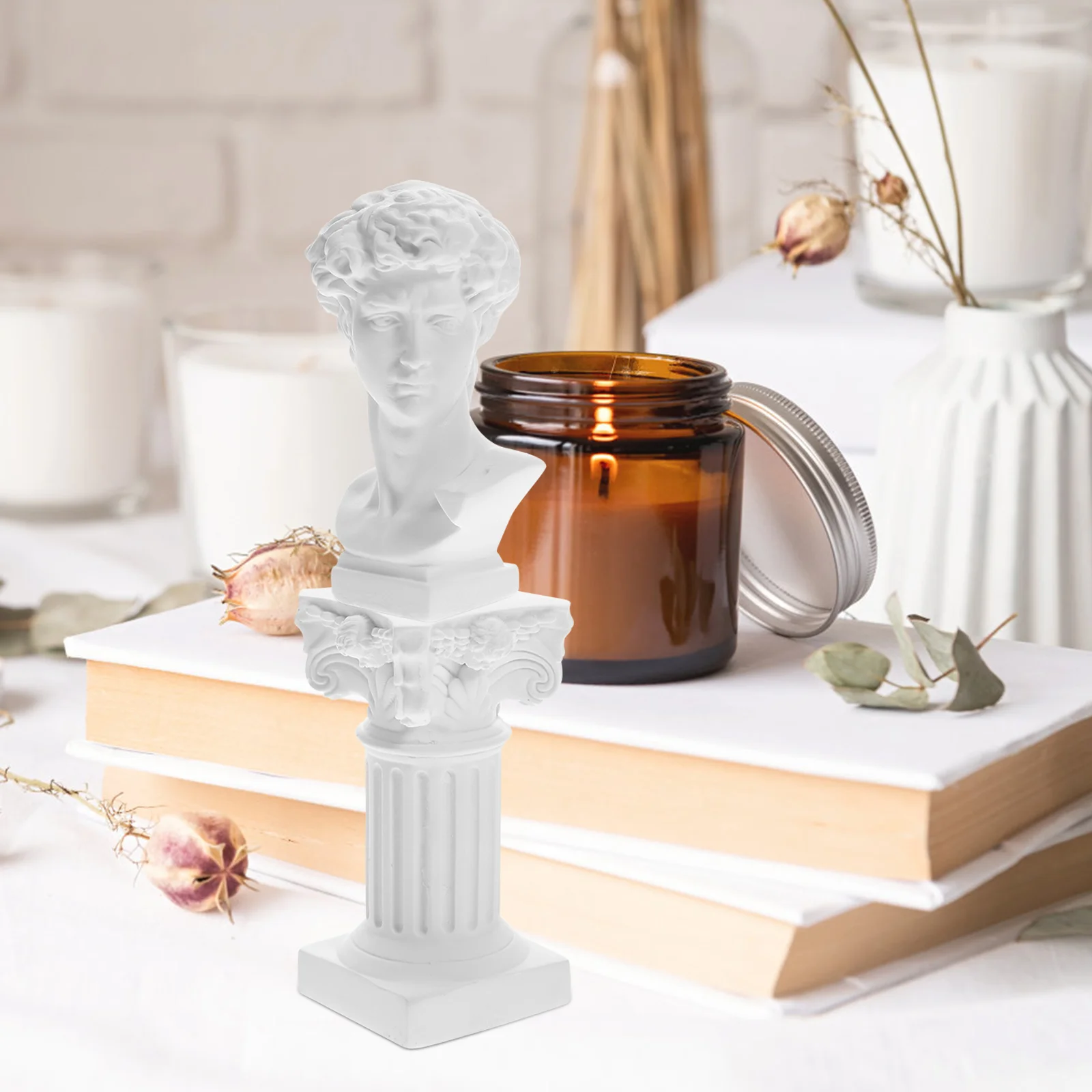 Greek Statue Bust Resin Mythology Sculpture White Roman Pillars Greek Columns David Head Artist Figurine Roman