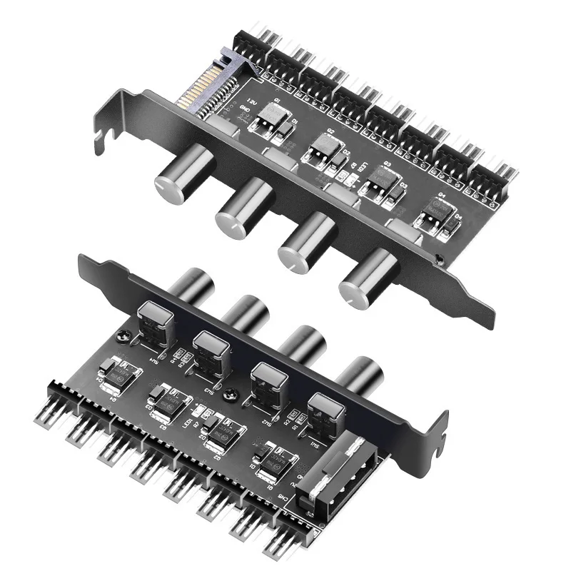 Hub de Ventiladores para PC, Adaptador SATA/4 Pines, Hub PWM de 8 Canales, Controlador de Velocidad de Ventiladores de Refrigeración, 4 Perillas, Hub de Ventiladores de Refrigeración para Chasis de CPU