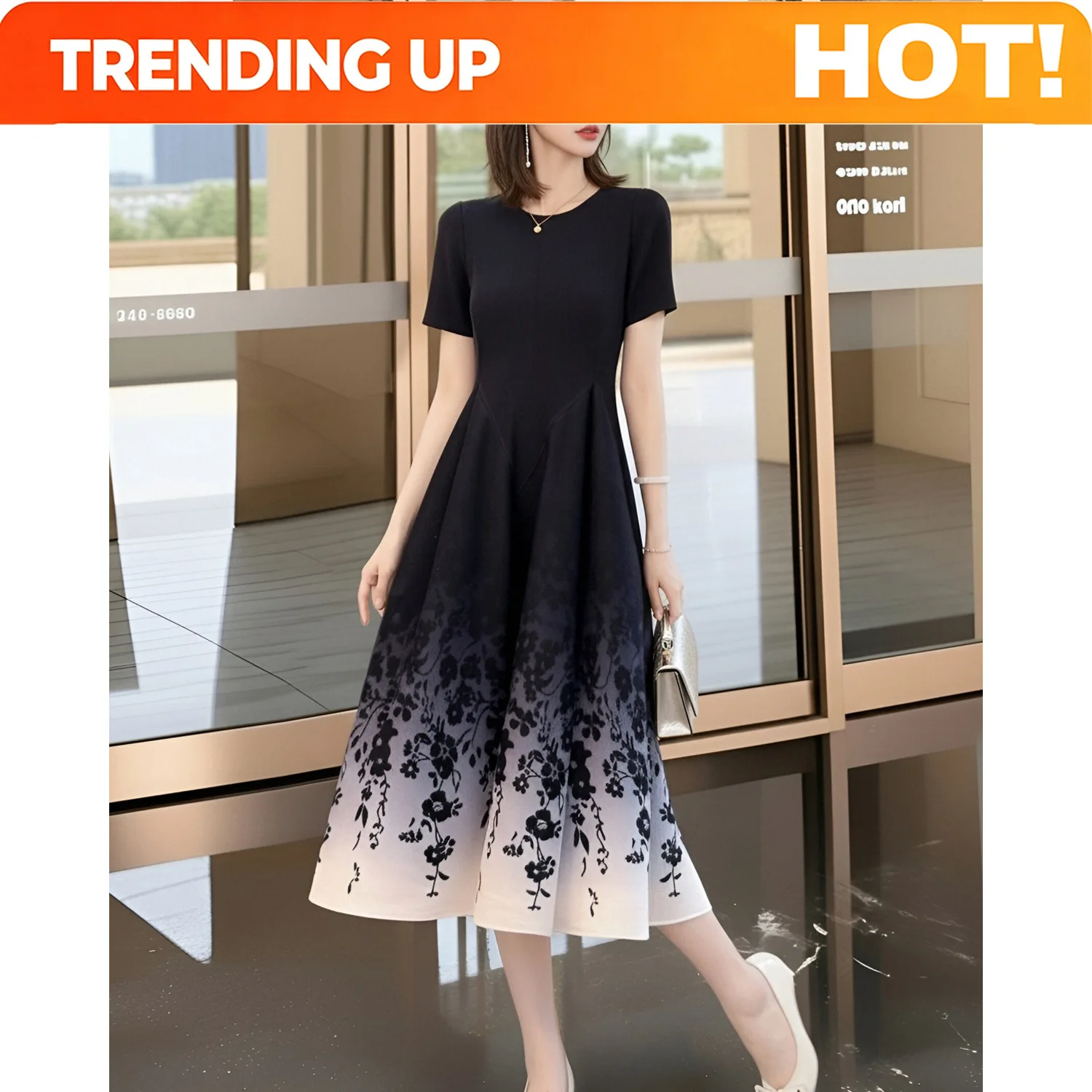 Vestido Casual Plisado Personalizable para Mujer, Nuevo Diseño Japonés 2026, Estampado Degradado, Cuello Redondo, Manga Corta, Elegante, Ajustado, Talla Grande