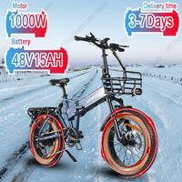 XWLX09-II E-bike 1000W Brushless Motor 48V15AH Battery with Basket Folding Electric Bike 20*4.0 Inch Fat Tire Electric Bicycle