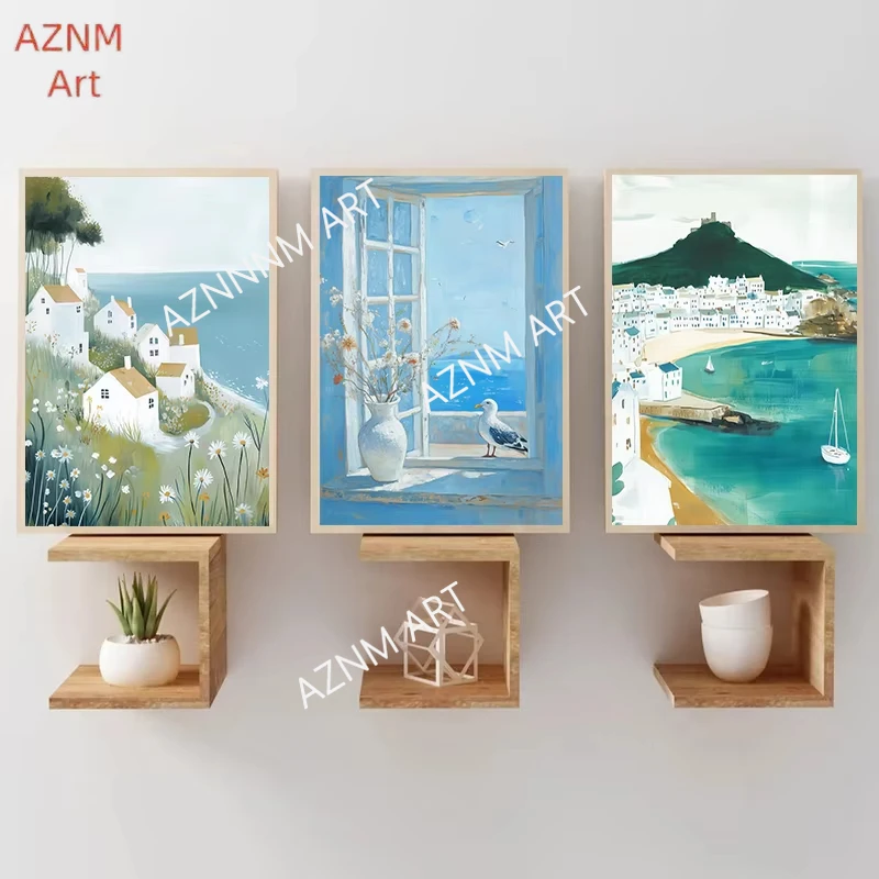 Summer Village Pattern Illustration Series Theme Canvas Printing Fashion Populars Colors Mural Studio Home Decoration Art Gifts