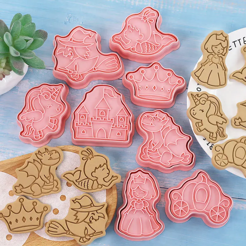 8 Pieces Fairy Tale Themes Frosting Sugar Cookie Mold Castle Mermaid Shape Biscuit Mold Cookie Cutter Baking Mold Cookie Stamps