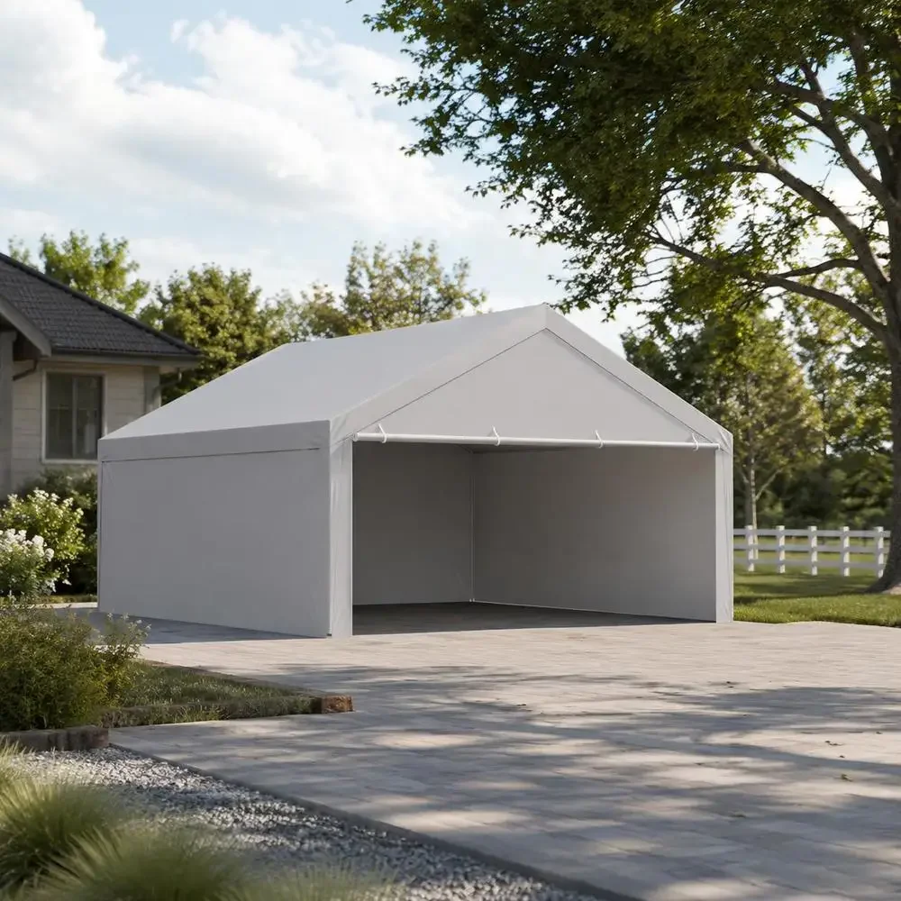 Image of Ersatzdach für Carport, 6x6 m, tragbares Garagenzelt mit Seitenwänden, UV-beständig, strapazierfähiges Carport-Planenmaterial, grau, Rahmen nicht enthalten.