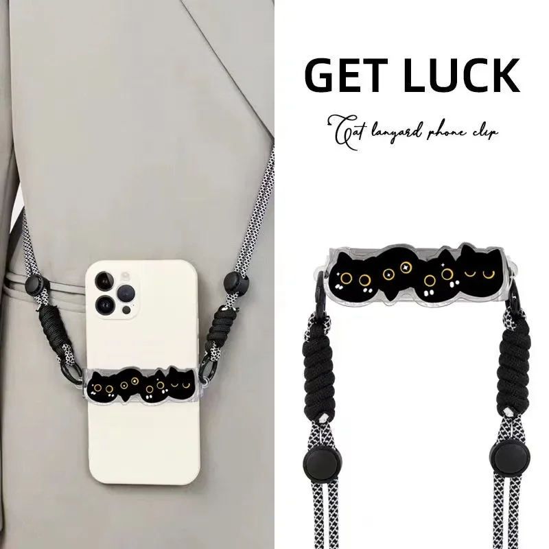 

Cute Cartoon Cat Dog Mobile Phone Rope Shoulder Carrying Cross Body Strap Back Clip Hanging Adjustable Phone Lanyard Universal