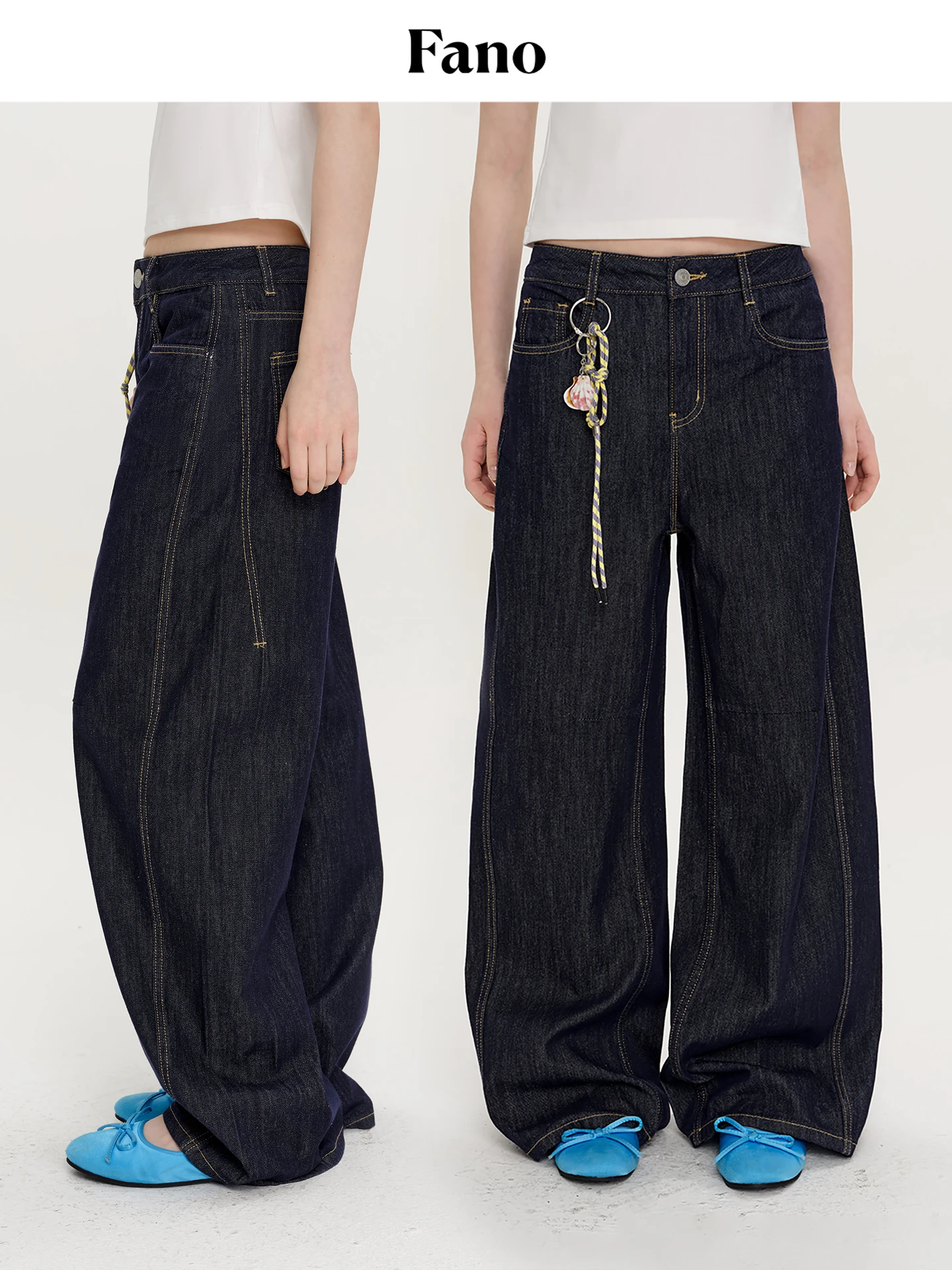 

Fano High nce Sensation Active Denim Fabric Twist Stitch Color Design Women's Jeans Summer Casual Wide Leg Pants