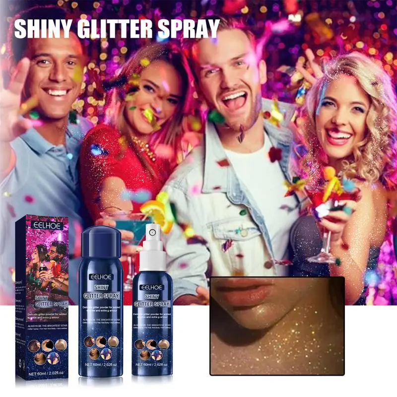 60Ml Glanzende Glitter Spray Halloween Party Glitter Spray Gladde Glinsterende Body Spray Voor Prom Dresses Sparkle Body Hair Gloss