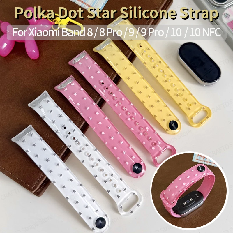 Korean Polka Dot Star Silicone Strap for Xiaomi Band 10 9 8 Soft Sport Smartwatch Bracelet for Mi 10 9 NFC Replacement Wristband
