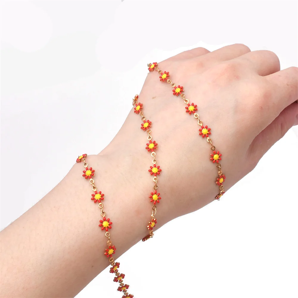 1/10 Meter Edelstahl-Emaille-Kette mit niedlichen Gänseblümchen, vergoldete Gliederkette für DIY-Armbänder, Halsketten und Schmuckzubehör für Frauen – Detail 16