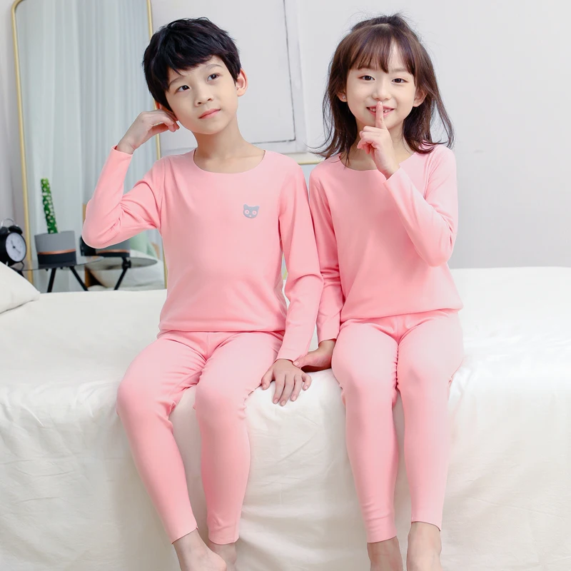 Children's Thermal Underwear For Both Boys And Girls Autumn Cat Head Print Fashion Long Sleeved Casual Pants For Home Use view 2