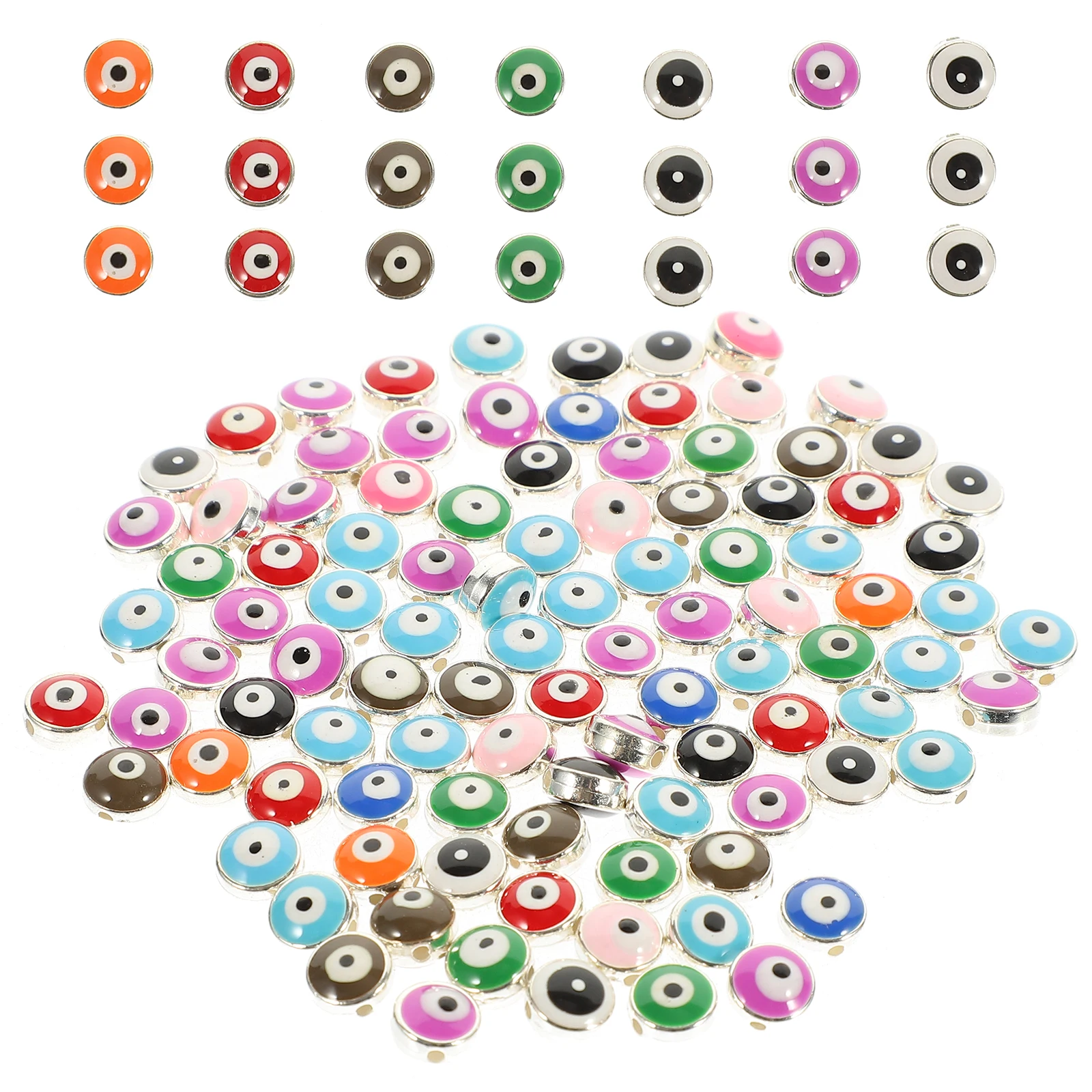 

100pcs Silver Edge 's Eye Bead 6x8mm Flat Resin DIY Jewelry Spacer Beads for Necklace Crafting Accessories
