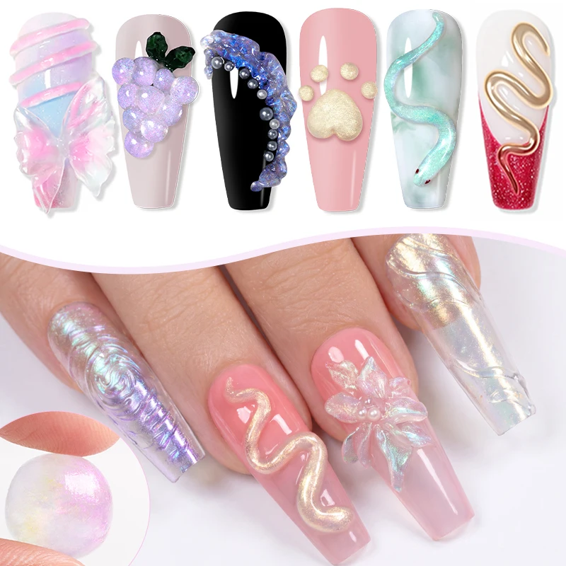 Aurora Non‑Stick Hand Solid Extension Nail Gel UV LED Mermaid Shimmer Sculpture Gel For 3D Flower Carving Modeling Salon Home