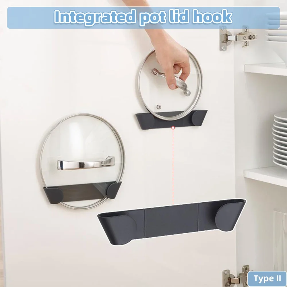 3 Pairs Self-Adhesive Pot Lid Organizer Rack Wall-Mounted No Punching Household Kitchen Storage Holder Pan Lid Pot Cover Racks