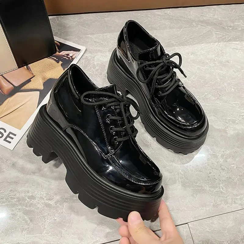 Women Shoes Autumn Oxfords Round Toe Shallow Mouth Female Footwear Casual Sneaker Loafers With Fur Clogs Platform Increas Height