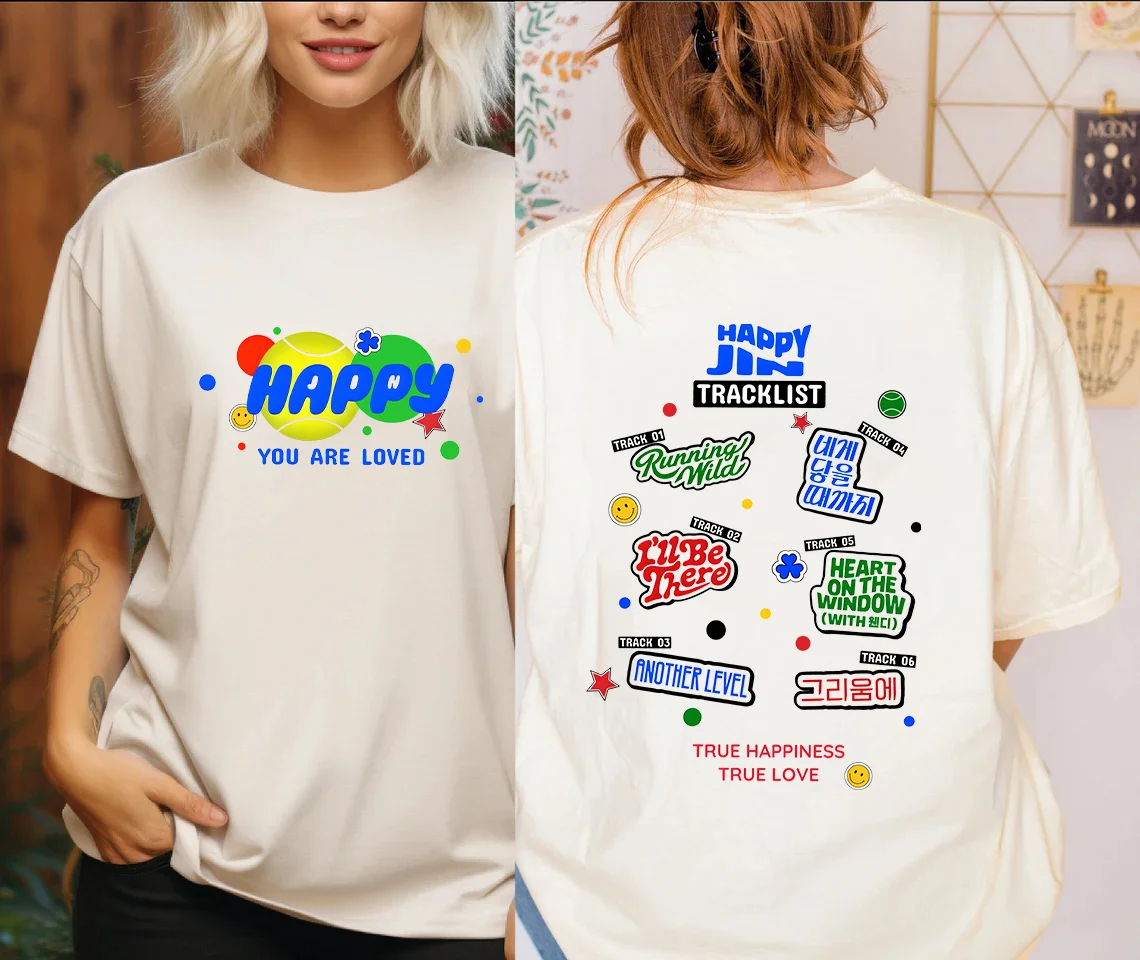 

Kawaii Ropa Mujer Jin Happy Album футболка унисекс K-pop уличная крутая женская футболка хипстерские топы с принтом графическая хлопковая футболка
