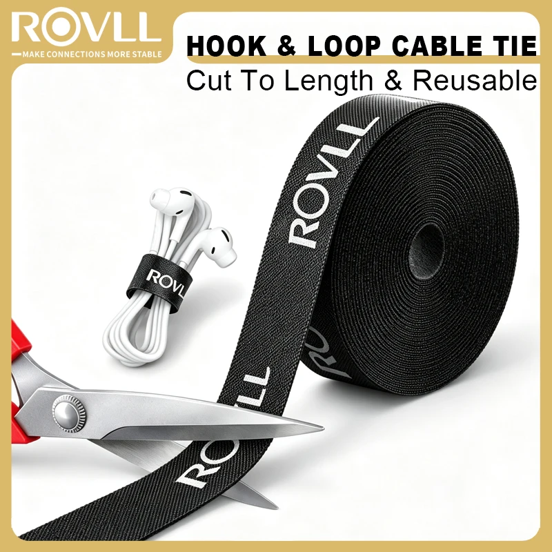 ROVLL Velcro Cable Tie Hook Loop Fastener Reusable Cuttable Wire Management Strap USB Cable Winder Cord Keeper Organizer