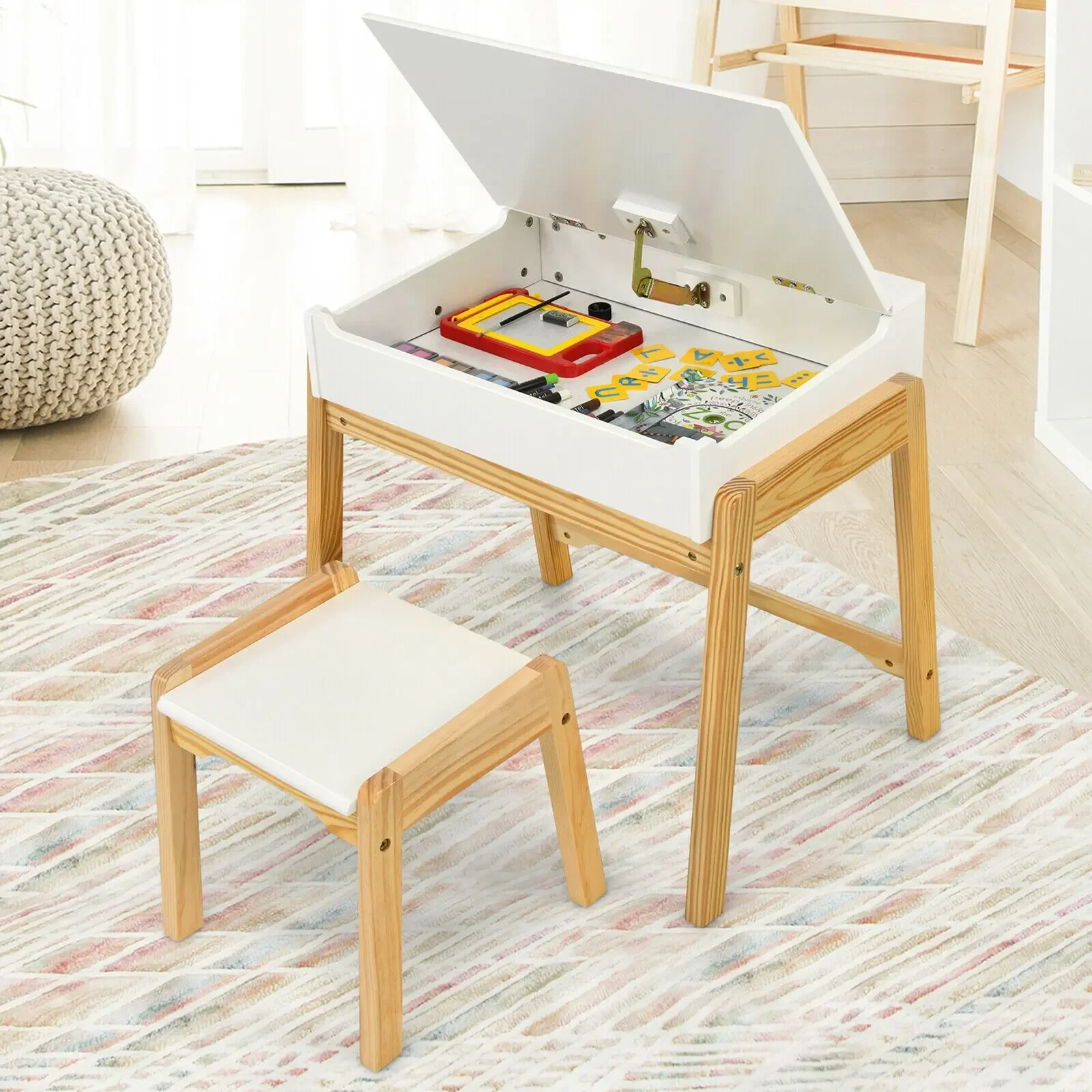 Multi Activity Table With Chair Kids Art Table,Kid's Wooden Table Chairs Preschool Children Bedroom Furniture Set