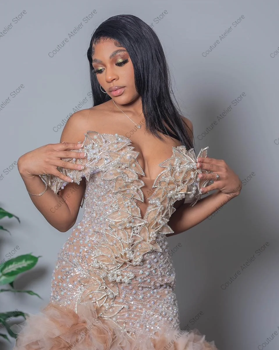 

Luxury Aso Ebi Light Brown Prom Dress For Black Girls Graduation Prom Court Mermaid African Wedding Dress Black Girls Customized
