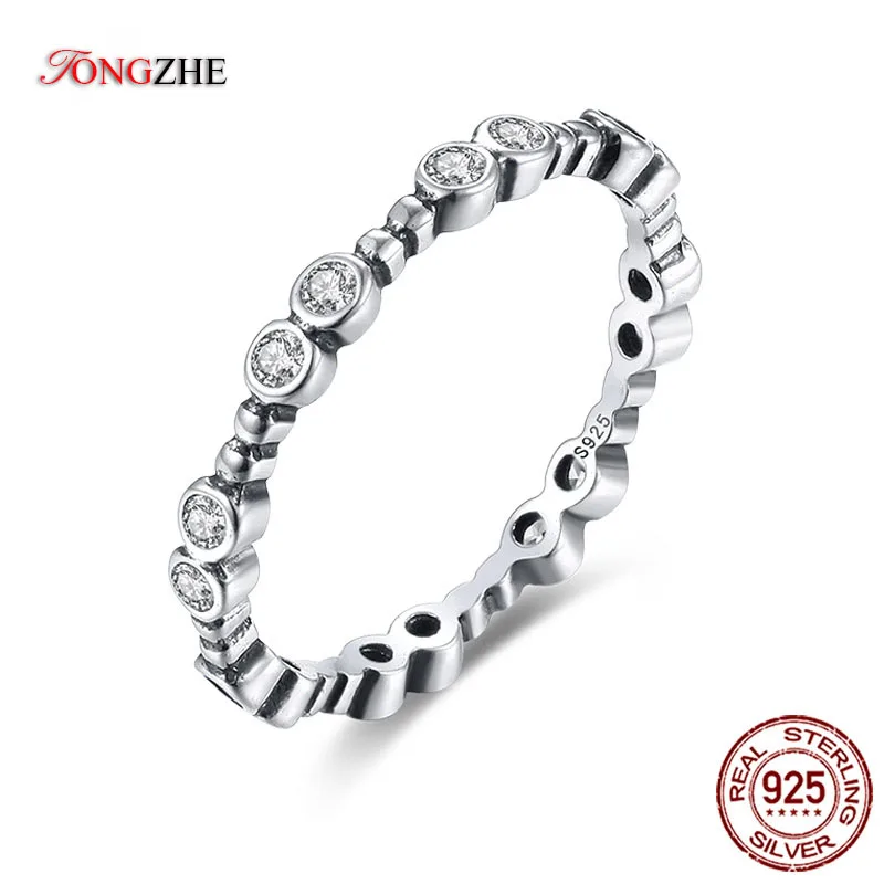 TONGZHE 925 Sterling Silver Couple Rings For Women Geometric Sparking CZ Crystal Engagement Wedding Band Women Men Gift