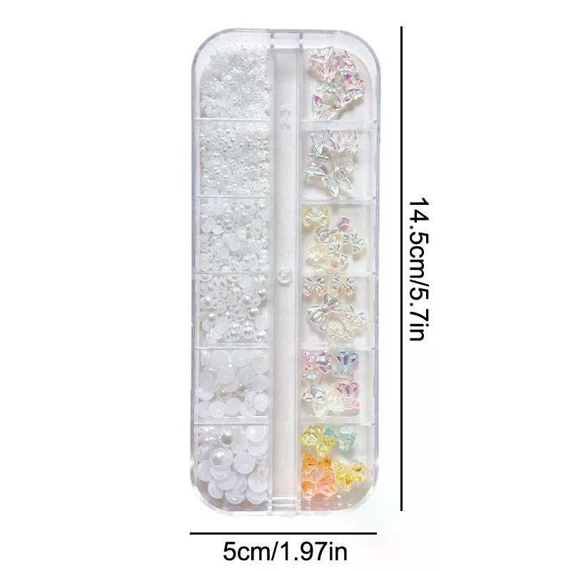 12 Griglie Aurora Mini 3D Nail Art Farfalla Perla Pendenti e Ciondoli Accessori Resina Bowknot Per Unghie Decorazioni Manicure Decor Forniture