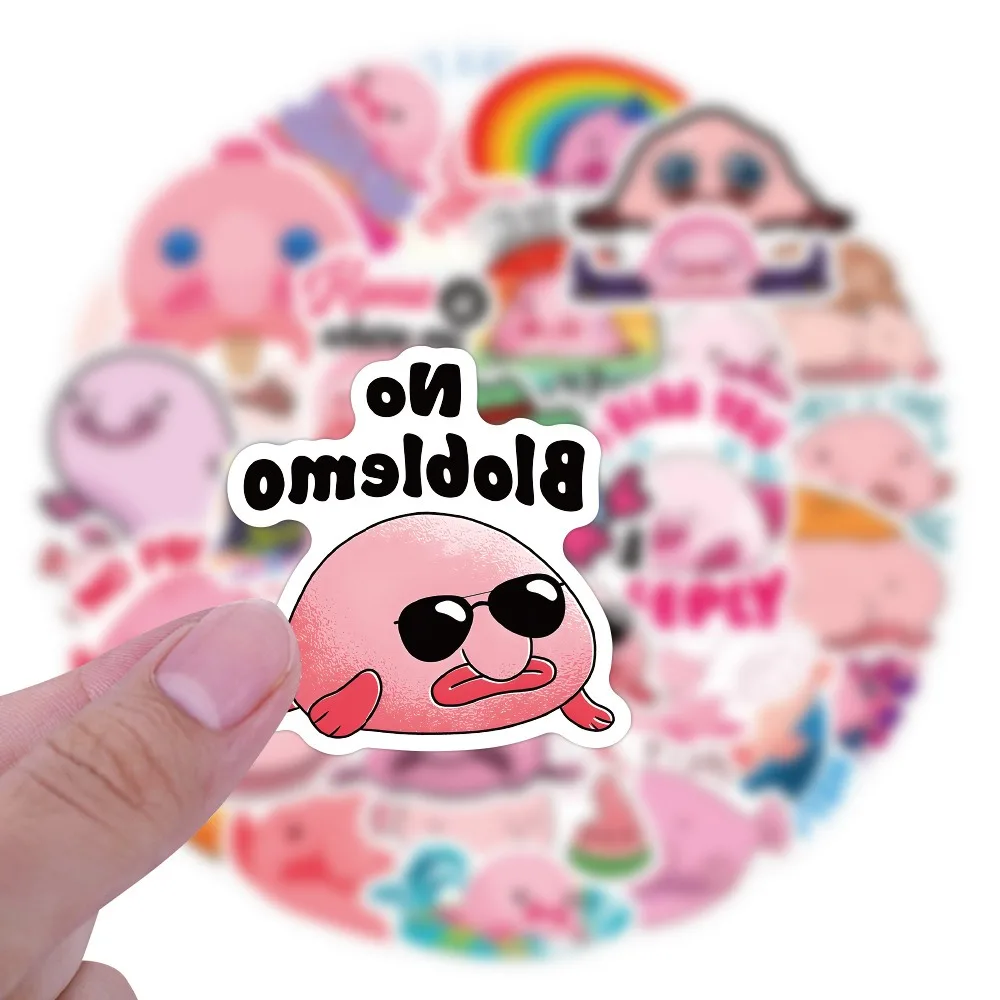 60Pcs Cartoon Pink Fish Blobfish Graffiti Stickers for DIY Scrapbook Suitcase Water Bottle Phone Laptop Guitar Car Skateboard