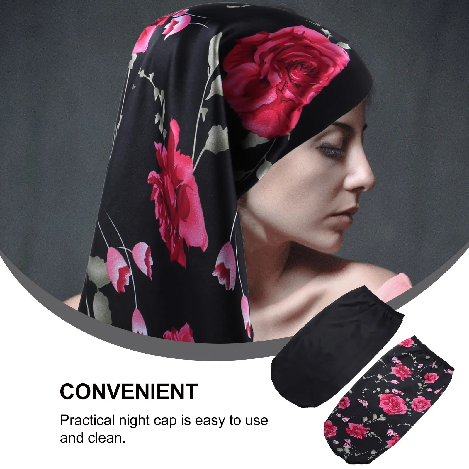 2Pcs Wide Brim Long High Elasticity Satin Sleeping Caps Hair Protection Tool for Women Sleep Cap Satin