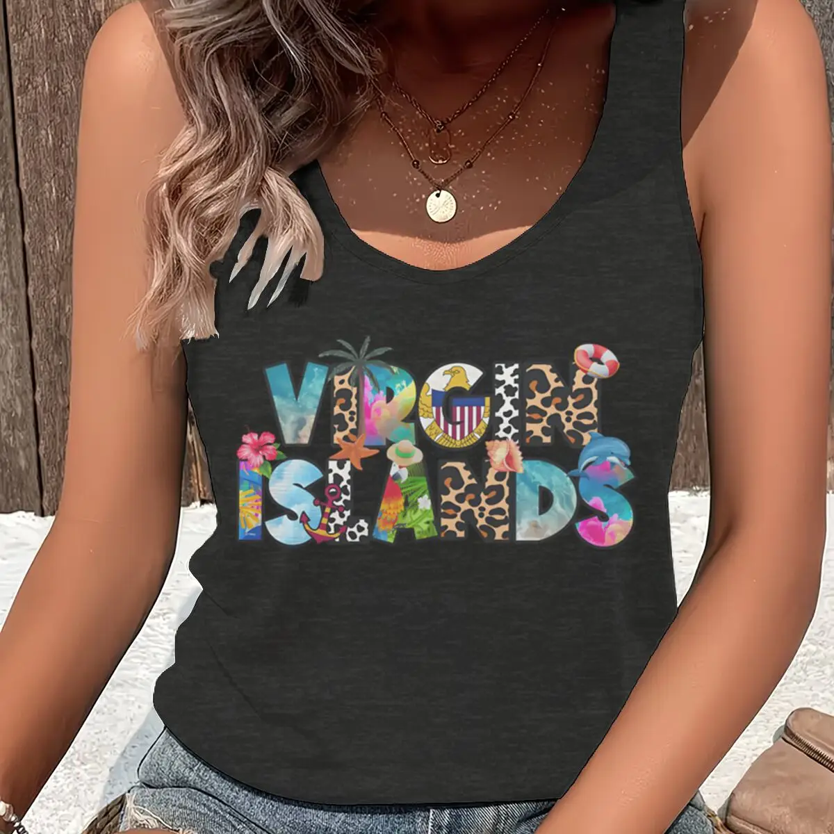 Vintage Tropical Island Beach Vacation Clothes For Women Sleeveless Graphic Tee Tank Tops 2026 Summer Casual Camisole