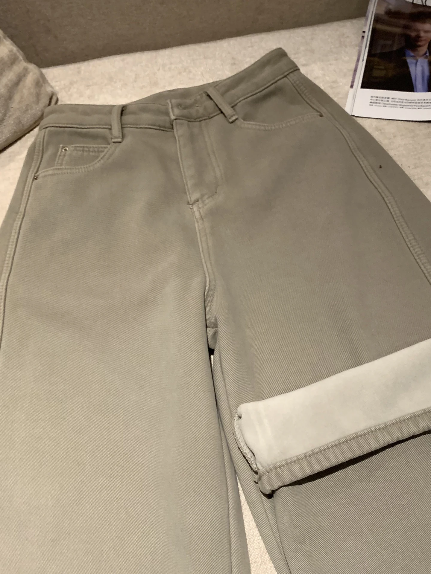 

Женские зимние джинсы цвета хаки с высокой талией, на флисовой подкладке, повседневные, широкие прямые брюки из хлопкового денима, комфортные