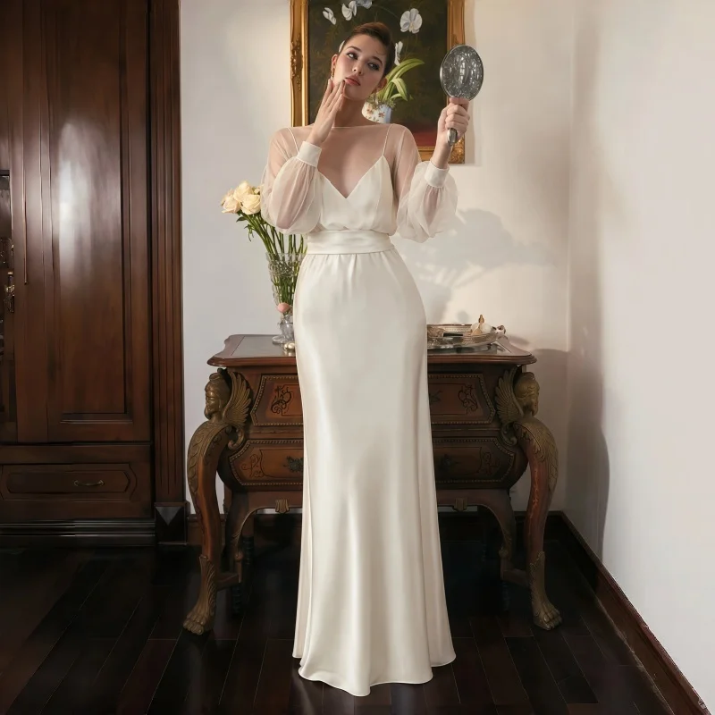 Customized Elegant Satin Simply Evening Dresses for Woman Luxury A-Line Floor-Length Prom Gowns Simple Classical Evening Dress
