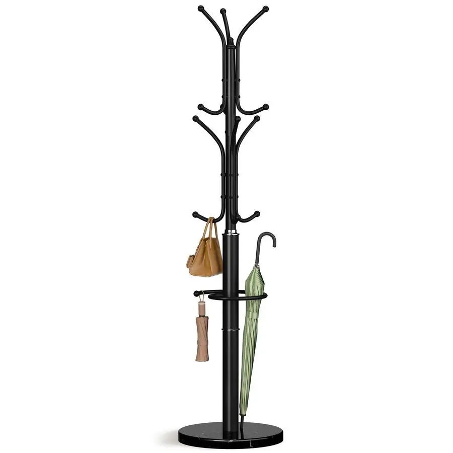 

Metal Coat Rack Freestanding with Marble Base, Coat Tree with 12 Hooks amp Umbrella Holder, Coat Hanger Stand for Corner Entryw